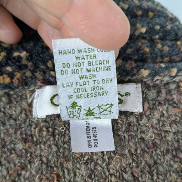 Orvis Cardigan Sweater S Brown Duster Long Chunky Patchwork Artsy Boho Y2K - Picture 9 of 9